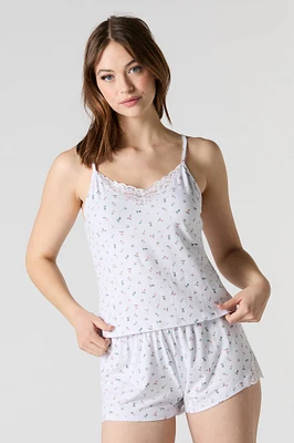 Ensemble-pyjama deux pièces camisole et short avec bordure de dentelle