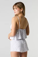 Ensemble-pyjama deux pièces camisole nuisette à bordure en dentelle et short