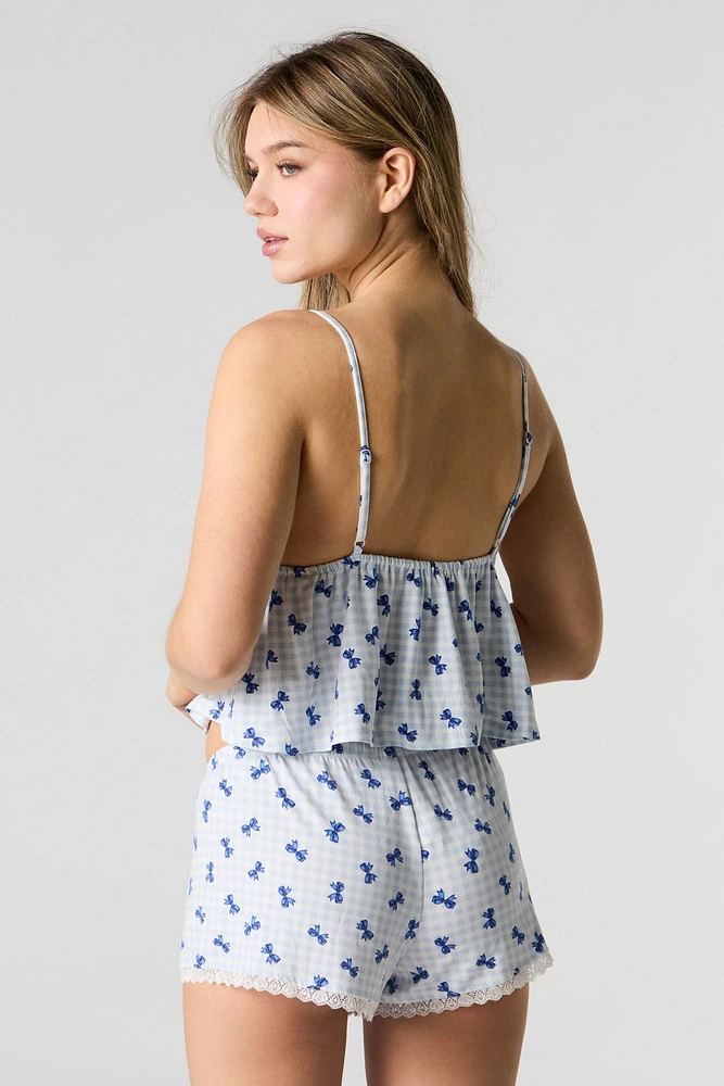 Lace Trim Babydoll Cami & Short 2 Piece Pajama Set