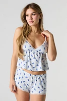 Lace Trim Babydoll Cami & Short 2 Piece Pajama Set