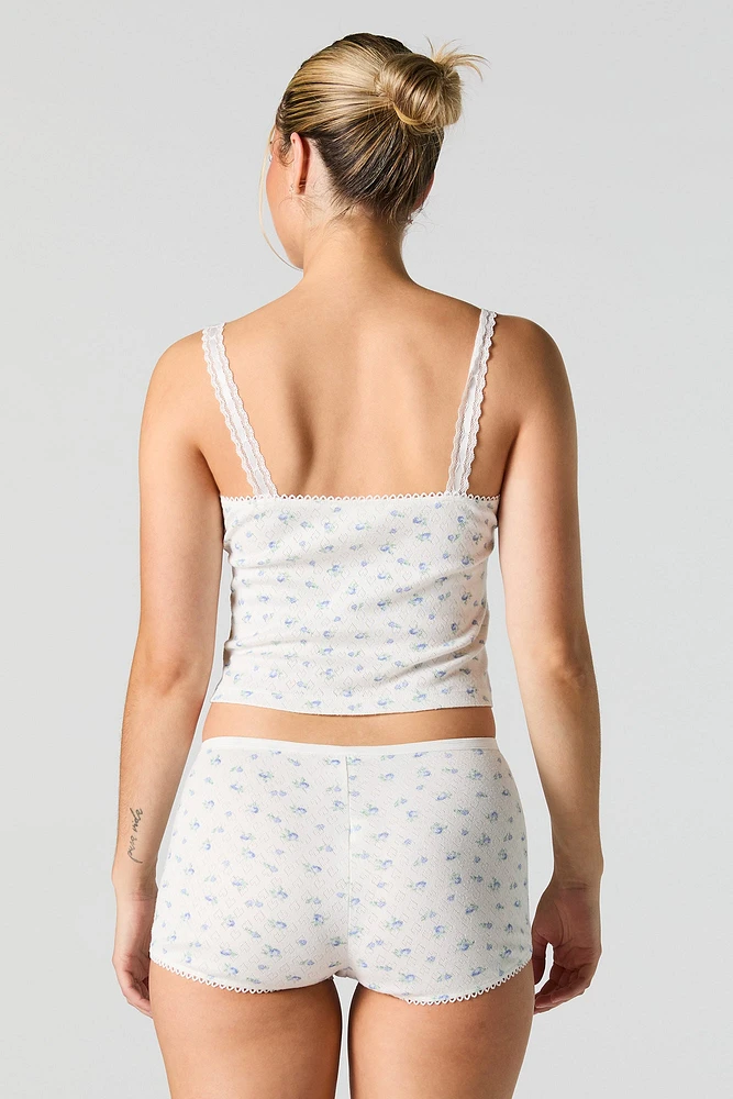 Ensemble-pyjama deux pièces camisole en tricot pointelle et short imprimés