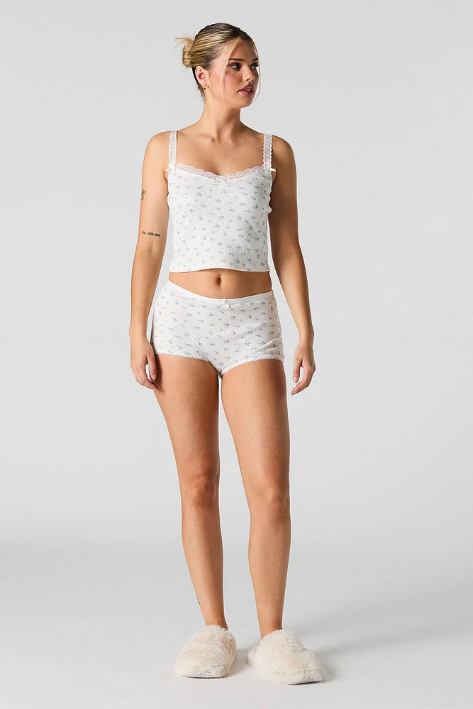 Ensemble-pyjama deux pièces camisole en tricot pointelle et short imprimés