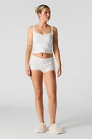 Ensemble-pyjama deux piÃ¨ces camisole en tricot pointelle et short imprimÃ©s