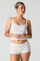 Ensemble-pyjama deux piÃ¨ces camisole en tricot pointelle et short imprimÃ©s