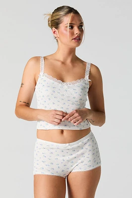 Ensemble-pyjama deux pièces camisole en tricot pointelle et short imprimés