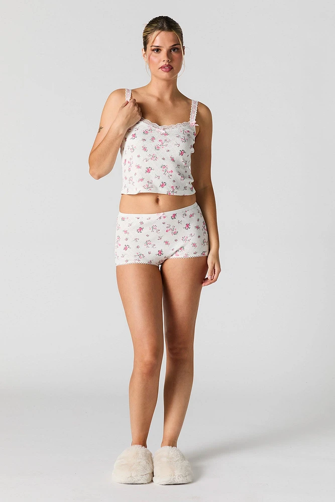 Printed Pointelle Knit Tank & Short 2 Piece Pajama Set