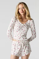 Pointelle Knit Long Sleeve Top & Short 2 Piece Pajama Set