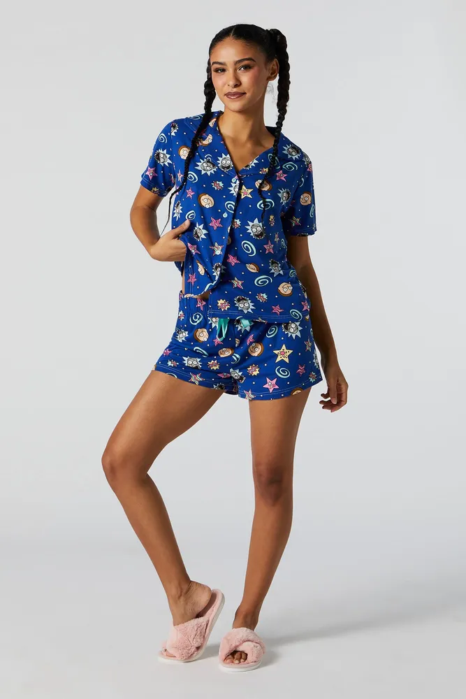 Stitches Rick and Morty Print 2 Piece Pajama Set