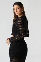 Open Knit Long Sleeve Crop Top