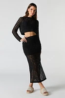 Open Knit Long Sleeve Crop Top