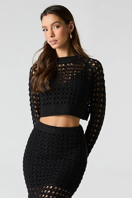Open Knit Long Sleeve Crop Top