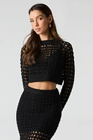 Open Knit Long Sleeve Crop Top