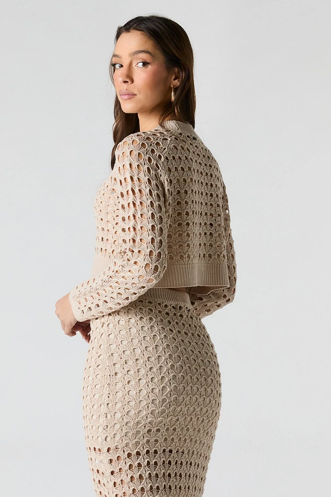 Open Knit Long Sleeve Crop Top