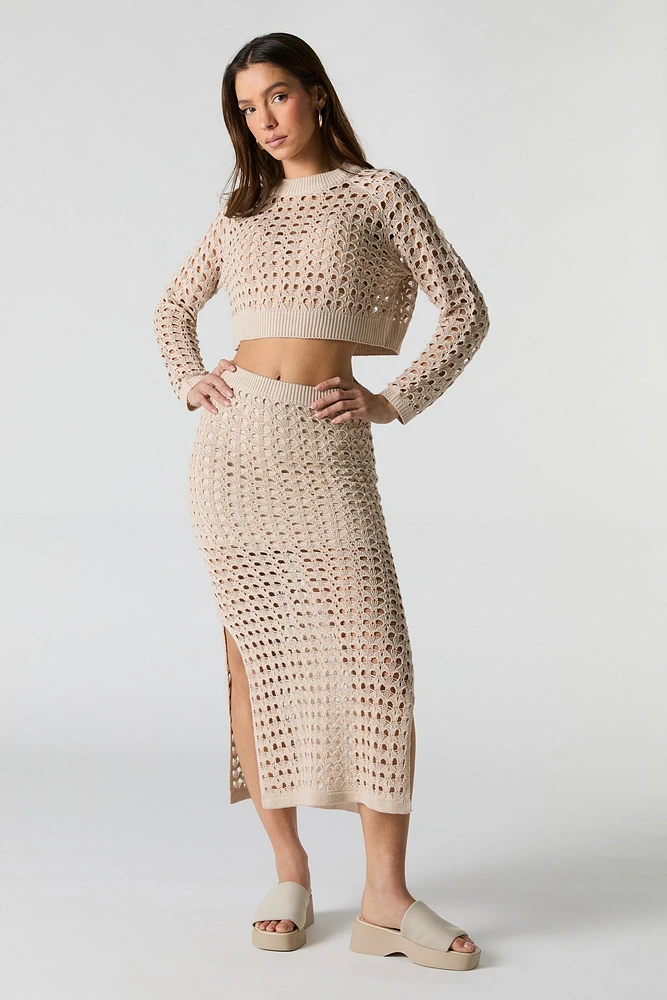 Open Knit Long Sleeve Crop Top
