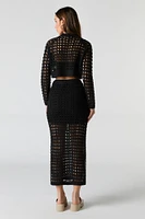 Open Knit Slit Midi Skirt