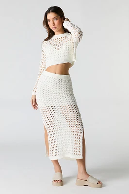 Jupe midi avec fente en tricot ouvert