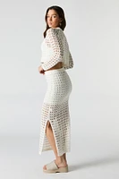 Jupe midi avec fente en tricot ouvert