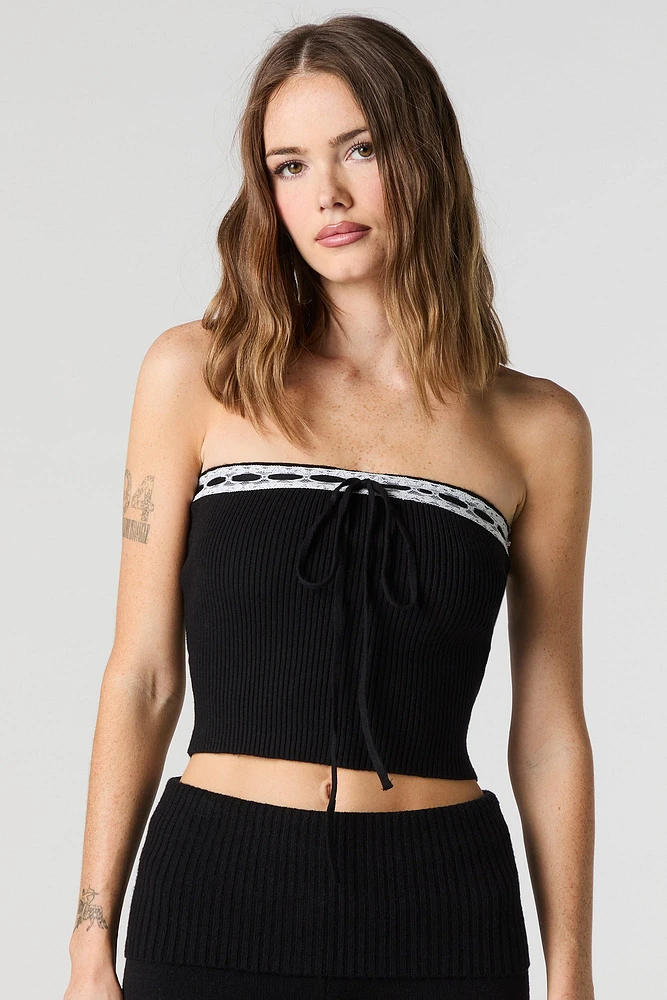 Ribbed Knit Lace Trim Tube Top