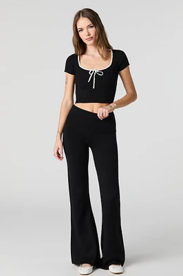 Foldover Waist Flare Knit Pant