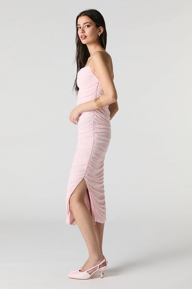 Mesh Ruched Midi Dress