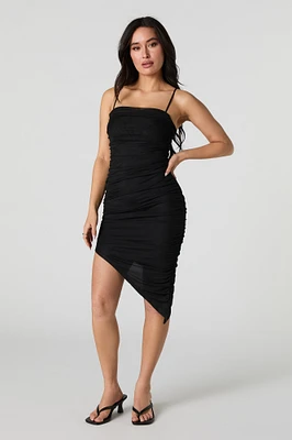 Mesh Asymmetrical Mini Dress