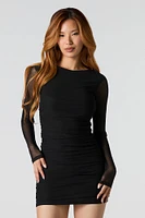 Mesh Ruched Long Sleeve Mini Dress