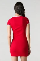 Embroidered Ribbed Mini T-Shirt Dress