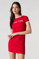 Embroidered Ribbed Mini T-Shirt Dress