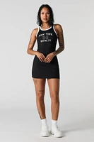 City Embroidered Ribbed Mini Tank Dress