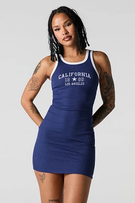 City Embroidered Ribbed Mini Tank Dress