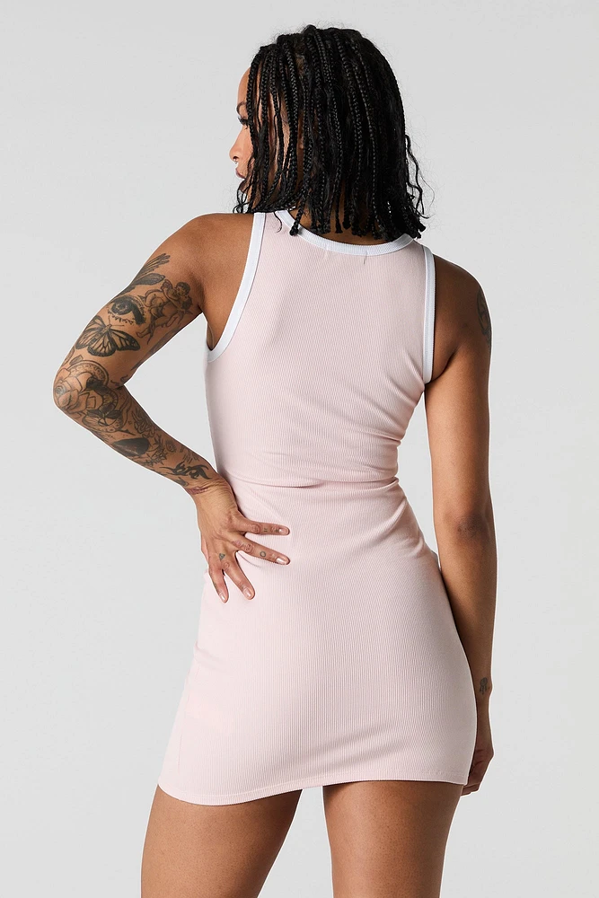 City Embroidered Ribbed Mini Tank Dress