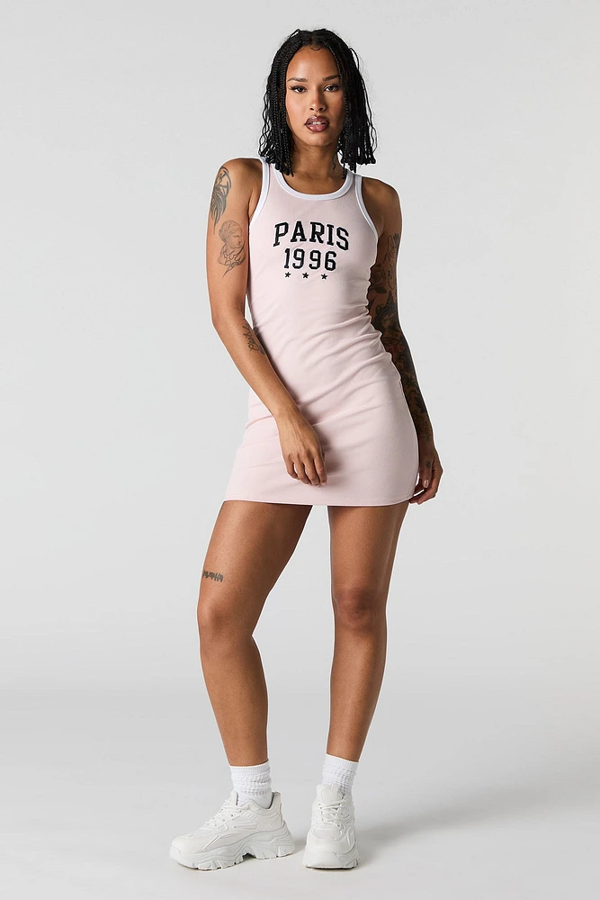 City Embroidered Ribbed Mini Tank Dress