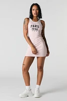 City Embroidered Ribbed Mini Tank Dress