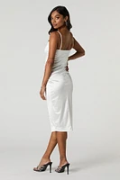 Robe midi croisée à surplis en satin avec liséré de pierres du Rhin