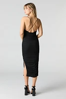 Mesh Ruched Bodycon Midi Dress