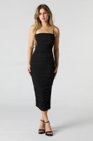 Mesh Ruched Bodycon Midi Dress