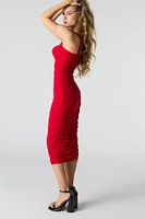 Mesh Ruched Bustier Midi Dress