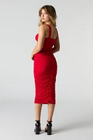 Mesh Ruched Bustier Midi Dress