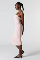 Mesh Ruched Bustier Midi Dress