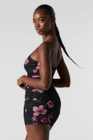 Floral Mesh Ruched Mini Dress