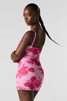 Floral Mesh Ruched Mini Dress