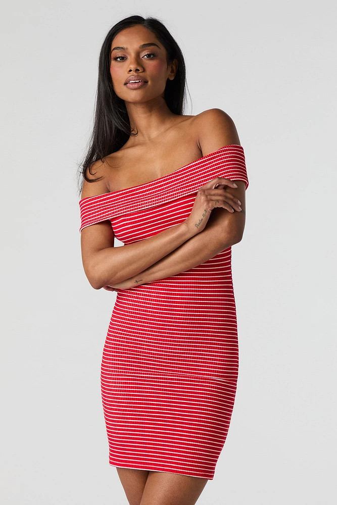 Ribbed Off Shoulder Bodycon Mini Dress