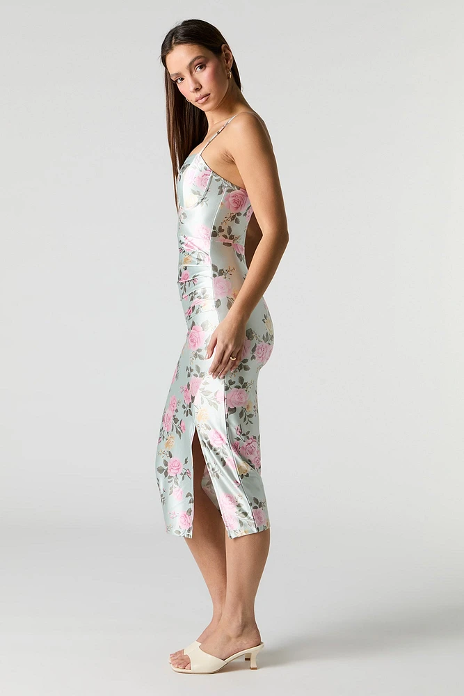 Satin Bustier Bodycon Midi Dress