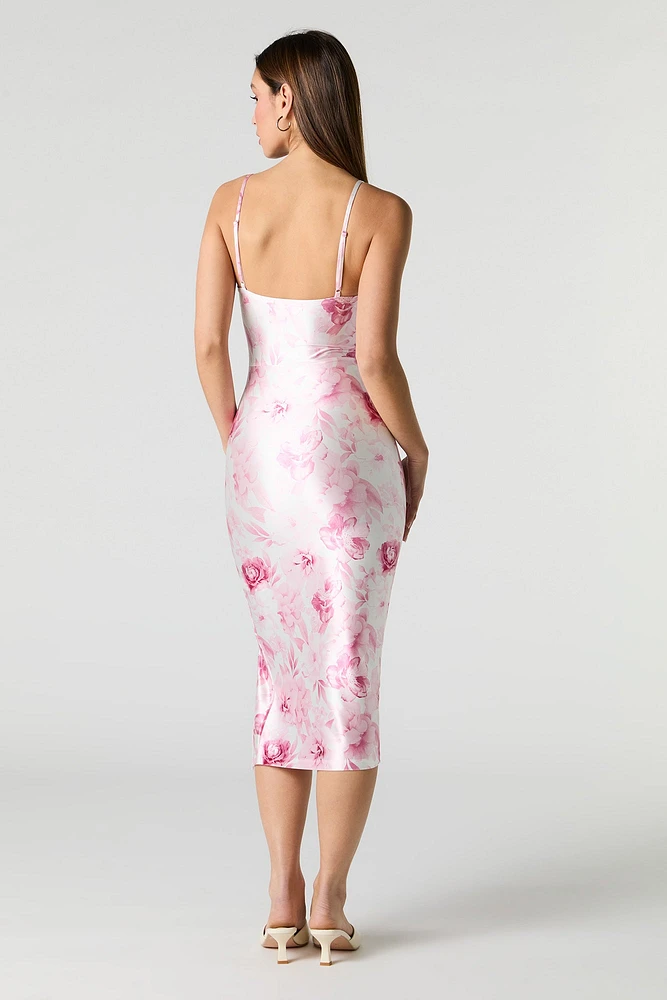 Satin Bustier Bodycon Midi Dress