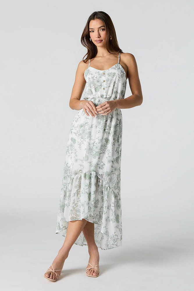 Robe midi asymétrique fleurie en chiffon