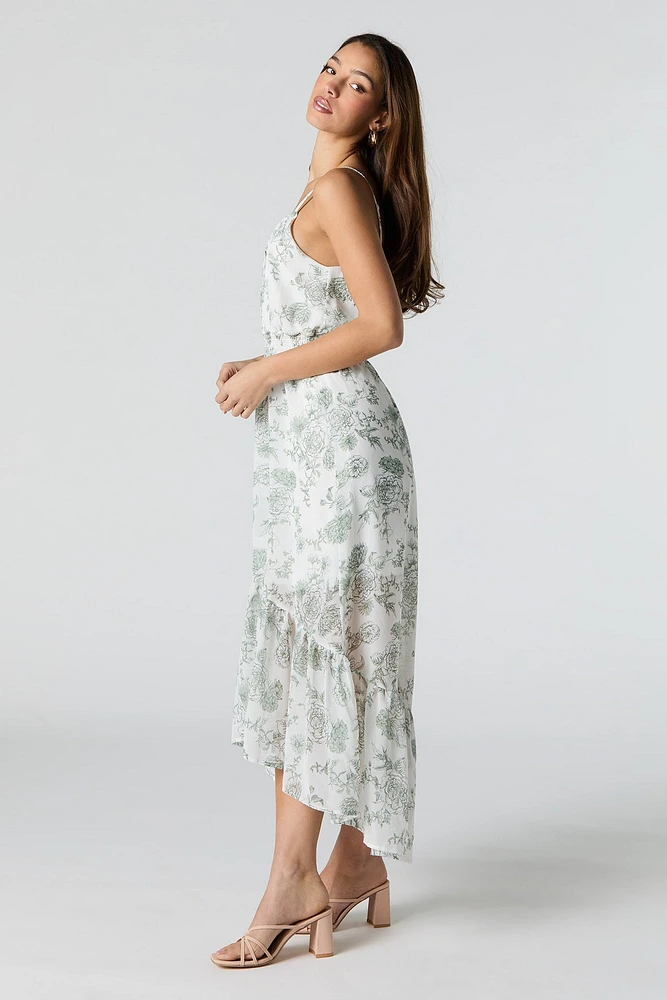 Robe midi asymétrique fleurie en chiffon