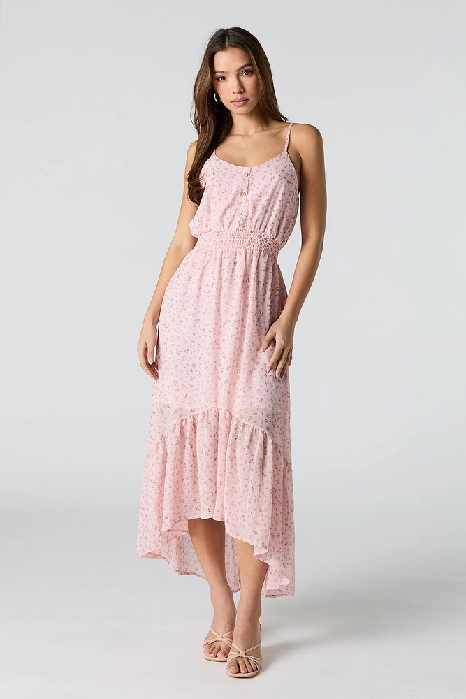 Floral Chiffon High Low Midi Dress