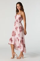 Floral Sleeveless Milkmaid High Low Midi Dress