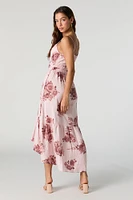 Floral Sleeveless Milkmaid High Low Midi Dress