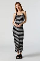 Striped Ribbed Button Front Bodycon Maxi Dress